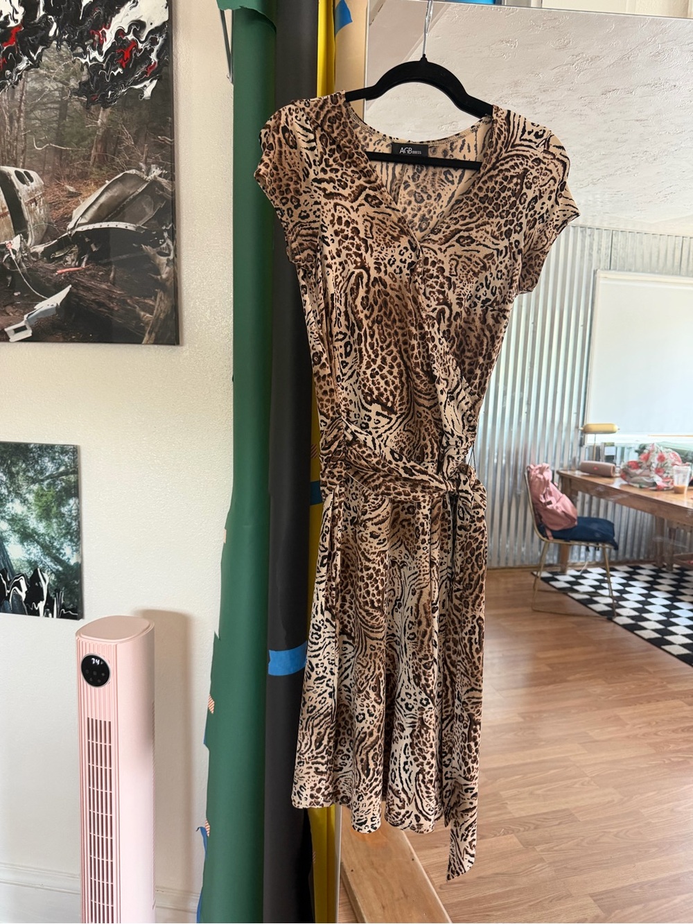 AGB Leopard-Print Wrap Dress in Brown and Black